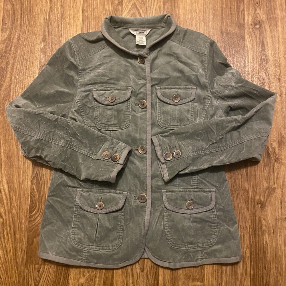 Vintage 80s L.L.Bean Jacket Women Medium Olive Green Chore Barn Field Coat